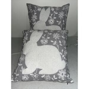 Embroidered Bunny Decorative Pair Gray 18” By 18”  Celerie By Celerie Kemble